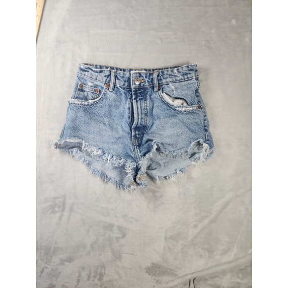 Zara High Waist Denim Shorts - Light Blue - Picture 1 of 6